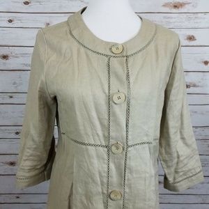 Rafaella Beige 100% Linen Top Blouse 3/4 Sleeve 10